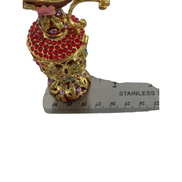 Vintage Gold Tone Miniature Pitcher Trinket Box Rhinestones Enamel Floral - Picture 6 of 6